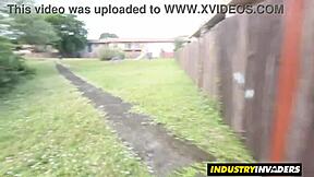 The cute girl next door meets her neighbor outside for a chat