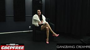 big lipped busty milf gets banged hard in a sloppy gangbang creampie!