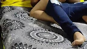 Sissy Cuckold in Chastity Cage Watches Girlfriend Fucked by Lover