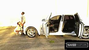 Two Sexy Black Chicks Sucking Big Cock Publicly in Miami