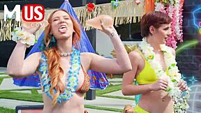 jerkaoke summertime orgy featuring madison morgan, rosalyn sphinx, and more models in a fun game.