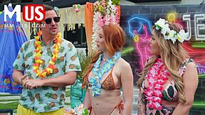 jerkaoke summertime orgy featuring madison morgan, rosalyn sphinx, and more models in a fun game.