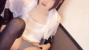 individual photo video of a half-faced asian man with blue eyes masturbating