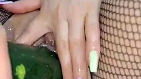 Steamy Colombian Plays with Cucumber in Wet Vagina for Pleasure