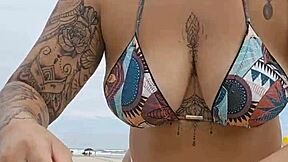 Young african flashes panties on usa beach to tease married men for good fuck