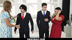 Skylar Snow and Payton Preslee, hot milfs, help their stepsons gain confidence in a steamy swap.