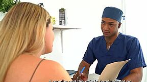 Horny blonde visits doctor for big black cock in hospital skirt