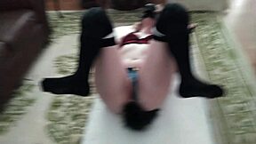 petite blonde enjoys pony ride with black man