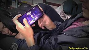 Chubby Friend Gags on Big Tits Blowjob During Free Fire Game.