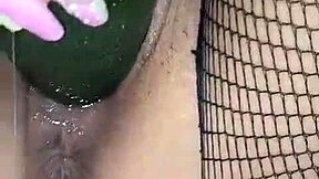 Steamy Colombian Plays with Cucumber in Wet Vagina for Pleasure