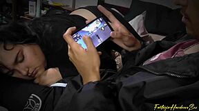 Chubby Friend Gags on Big Tits Blowjob During Free Fire Game.