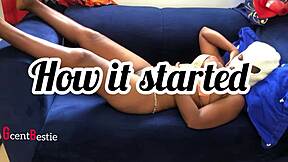 Amateur pornstar screams during intense big black cock fucking on the blue couch