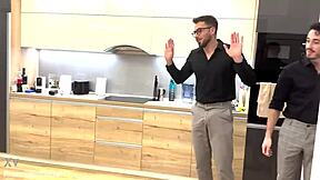 Real estate agent handles three cocks in double penetration at work