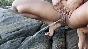 Three Hot Girls Peeing on Beach with Friends