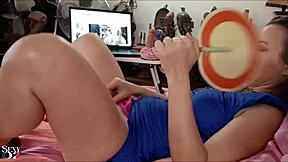 French Amateur In Blue Lycra Dress Gets Muff Diving And Dirty Talk