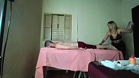 Intense massage leads to bareback fucking and creampie
