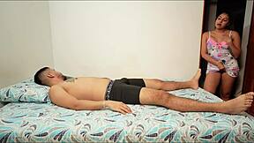 Horny stepsister enters room craving cum in her pussy during anal sex in cowgirl position