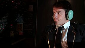 Airplane scene where pilot interacts with hostess in 4K