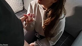 He covers my hot tits with cum during handjob