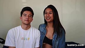 Isla Undresses For Clothed Couple's Pussy Licking, Fingering, And Handjob.