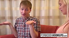 The big boobed babe couldn't resist her step-brother's fat cock, taking it deep