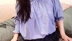 Horny teen in cosplay miniskirt, is her wet pussy ready for that dildo?