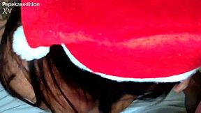 Sexy milf Bianca Naldy shows her natural tits to Santa Claus