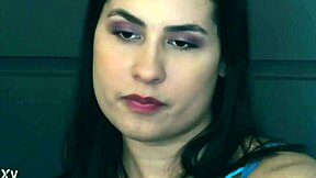 Brunette Femdom Chokes Slave While Making Her Suck and Lick