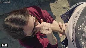 Amateur Whore Deepthroats Stranger Outdoors With Pierced Nipples And Spitting