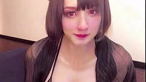 beautiful asian ladyboy in cat ear crossdressing masturbates while streaming cute anal assfucking