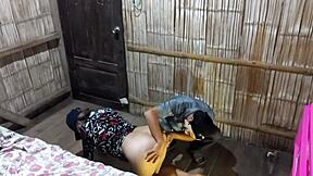 stepmother assists stepson during husband's crisis in real homemade setting