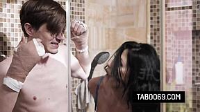 busty milf stepmom reagan foxx gives blowjob and rides clumsy stepson dick