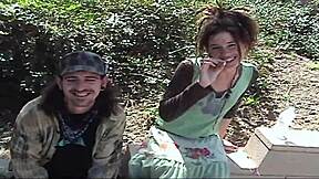 Horny grunge couple screws in park. Want to finger my shaved pussy?