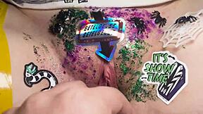 beetlejuice engages in personal play with toys