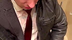 Kinky men in leather suits dominate office intensely