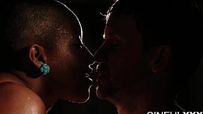 Pretty ebony neighbor bound in playful restraint session