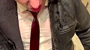 Kinky men in leather suits dominate office intensely