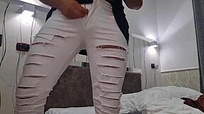 she pants and moans as dense cumshot hits in close-up, dirty italian dialogue