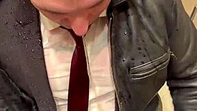 Kinky men in leather suits dominate office intensely