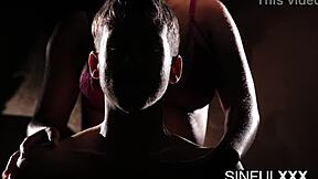 Pretty ebony neighbor bound in playful restraint session