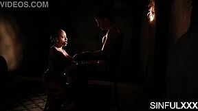 Pretty ebony neighbor bound in playful restraint session