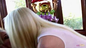 Birthday party turns into pussy licking and cumming for two lesbian blondes