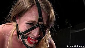 hey, watch this slim blonde get tormented in various bondages with whipping and gagging