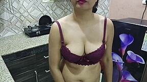 Desi Indian step mom teaches stepson in kitchen