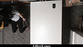 Caught shoplifting? Teen burglar punished with doggystyle fucking in garage, clothes ripped!