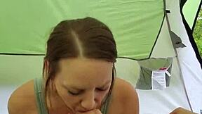 a couple enjoys morning sex in camping pov, getting risky