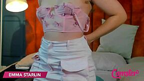 emma starlin boldly fills her shaved pussy with toy and fingers