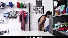 Latina milf attempting to hide the stolen item in her bra - liftermilf