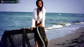 wow, check out busty brunette sensual jane fingering herself wildly at the beach!