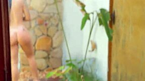 Friend taking shower naked in garden, recorded secretly